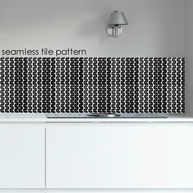 Carreau Noir et blanc Mid-Century Motif Abstrait moderne (Black & White Mid Century Modern Abstract Pattern Ceramic Tile)