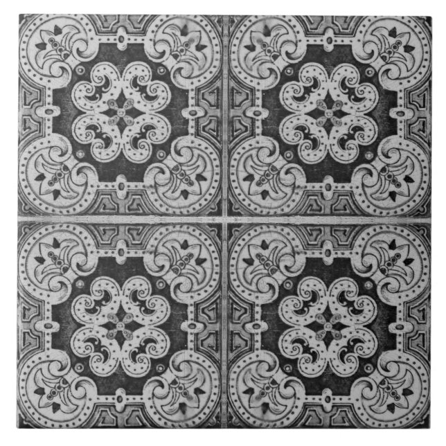 Carreau Noir Floral Portugais azulejos décoratif (Devant)