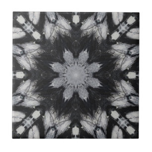 Carreau Noir gothique blanc 8 étoiles pointues géométri