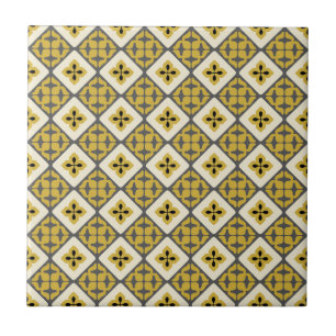 Carreau Noir gris de tuile de jaune floral marocain de