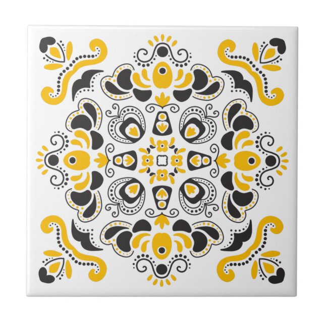 Carreau Noir Jaune Elegant Méditerranéen Style Blanc (Devant)