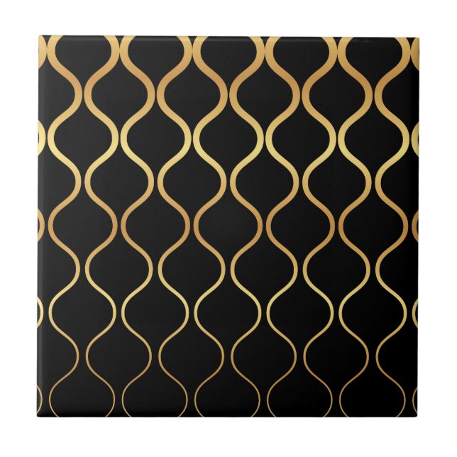 Carreau Noir, or, cool, design abstrait tendance, rétro (Devant)
