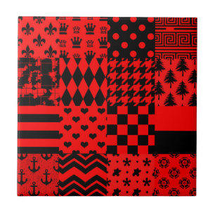 Carreau Noir rouge Motif mélangé conception de la patchwor