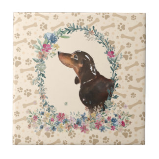Carreau noir & Tan Dachshund Chien Empreinte de patte Flor