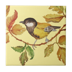 Carreau Noir vintage et feuille de jaune d'oiseau