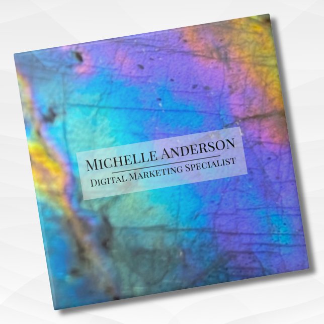 Carreau Nom coloré personnalisé (Trendy Labradorite Crystal Stone Family Name ceramic tile)