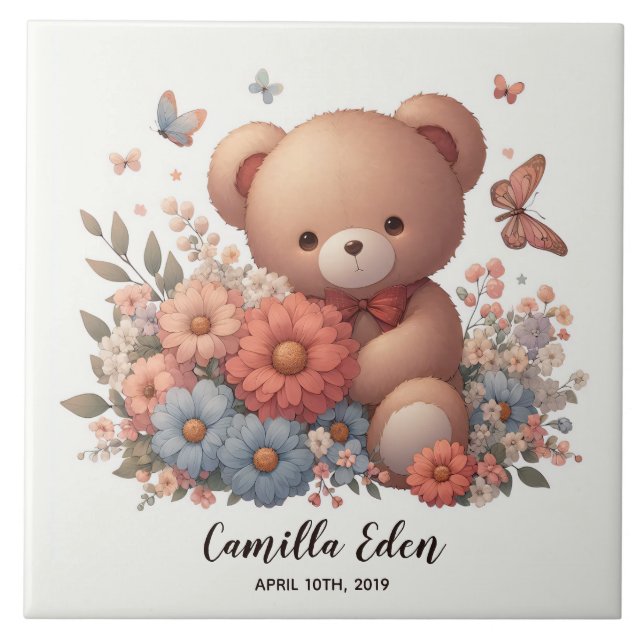 Carreau Nom de naissance bébé personnalisé Carrelage en cé (Devant)