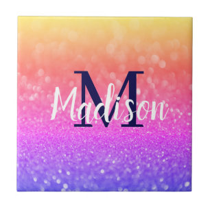 Carreau Nom de Parties scintillant personnalisée Rainbow P