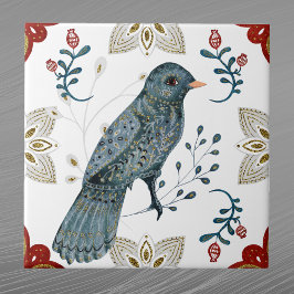Carreau Nordique Bleu Aquarelle Art folklorique