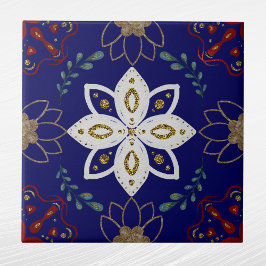 Carreau Nordique Marine Floral Design Aquarelle Folk Art