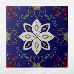Carreau Nordique Marine Floral Design Aquarelle Folk Art
