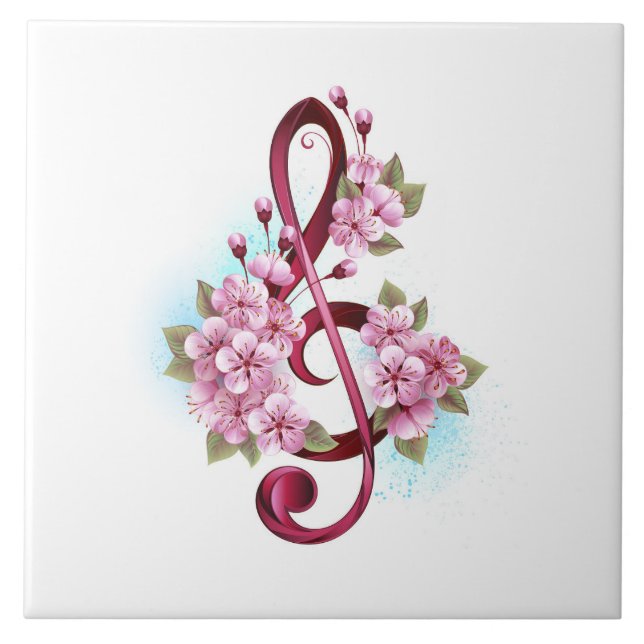 Carreau Notes de clef musicale en treble avec des fleurs S (Devant)