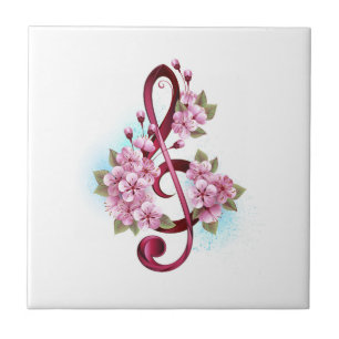 Carreau Notes de clef musicale en treble avec des fleurs S