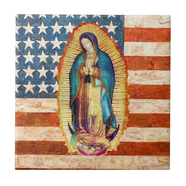 Carreau Notre Dame de Guadalupe Vierge Marie USA Drapeau (Devant)