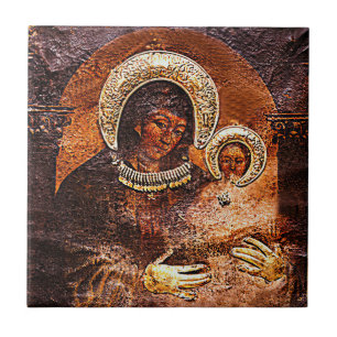 Carreau Notre Dame Vierge Marie et Jésus Peint par saint L