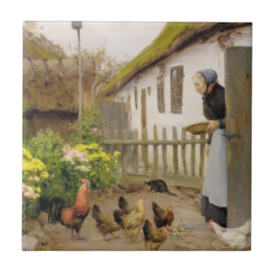Carreau Nourrir les poules (par H.A. Brendekilde)