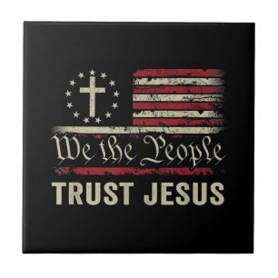 Carreau Nous Le Peuple Confiance Jésus - USA Drapeau Chris