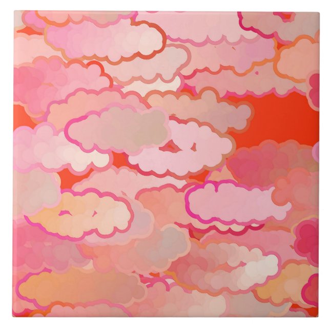 Carreau Nuages japonais, coucher de soleil, corail, Fuchsi (Devant)