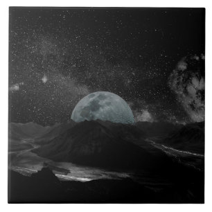 Carreau Nuit de Lune Noire et Blanche Sky Mountain Galaxy