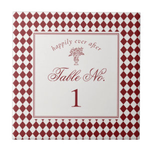 Carreau Numéro de table de mariage damier Arlequin Merlot 