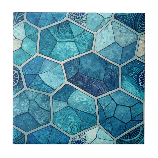 Carreau Ocean Blue Mosaic Pattern – Irregular Polygon (Devant)