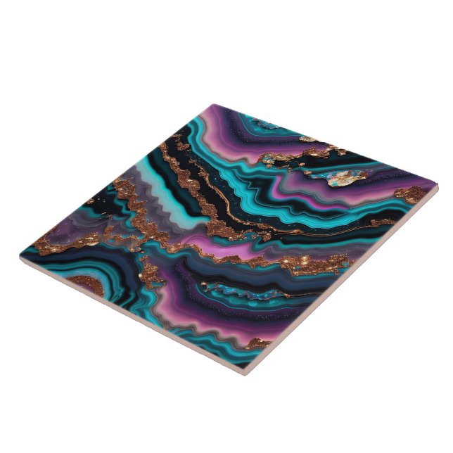 Carreau Ocean Blue Rose Gold Marbre Collection moderne (Côté)
