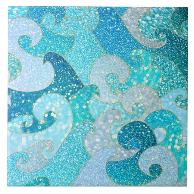 Carreau Océan turquoise d'or de sirène de Faux de Mer (Devant)