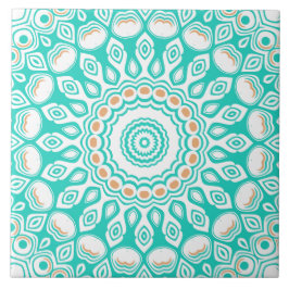 Carreau Océan Turquoise et Beige Mandala Motif