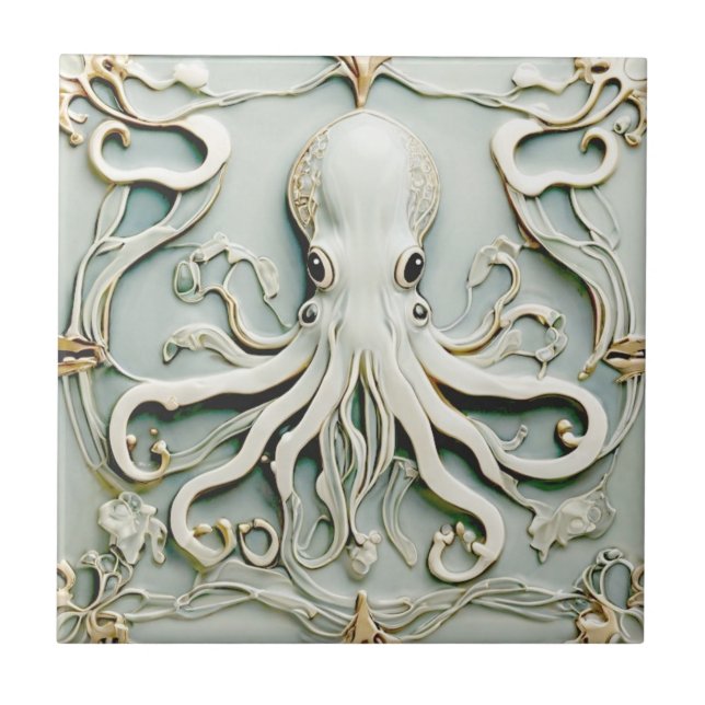 Carreau Octopus Art Nouveau Faux Relief Mint antique (Devant)