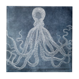 Carreau Octopus - Bleu Twilight Aquarelle Denim Faded
