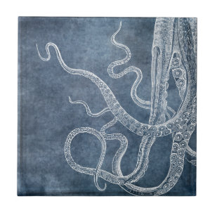Carreau Octopus - Bleu Twilight Aquarelle Denim Faded