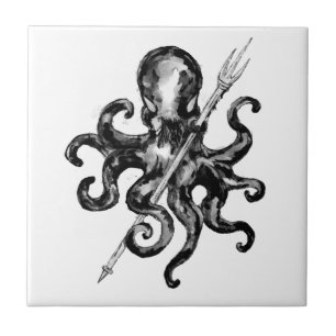 Carreau Octopus noir et blanc avec Trident