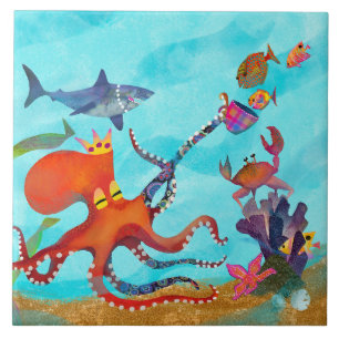 Carreau Octopus sous-marin Aventure Céramique Carrelage d