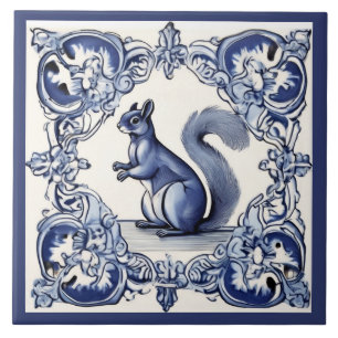 Carreau Oécureuils boisés Art Marine Bleu et blanc