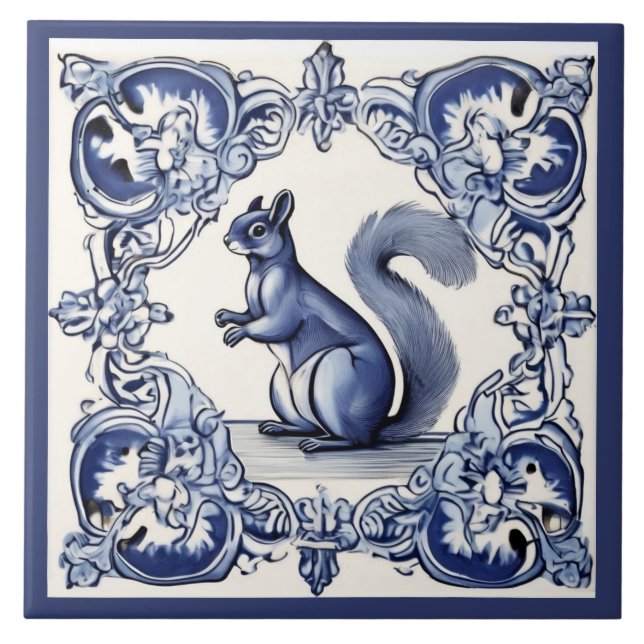 Carreau Oécureuils boisés Art Marine Bleu et blanc (Devant)