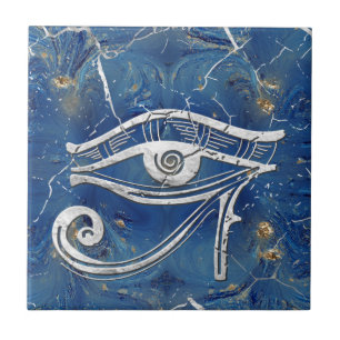 Carreau Oeil égyptien argenté de Horus sur le marbre ble