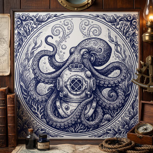 Carreau Œuvre d'art de gravure de casque de plongée de pie