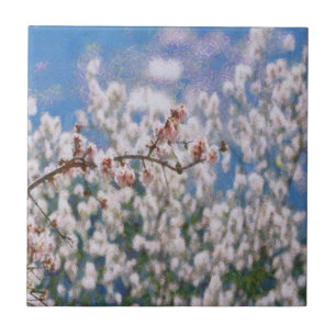 Carreau Oeuvre de Pointillisme d'amandiers en fleurs