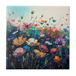 Carreau Oeuvre Fleur sauvage colorée