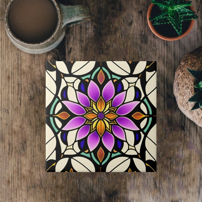 Carreau Oeuvre Florale en Verre Violet (Créateur téléchargé)