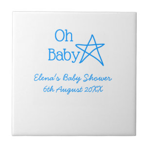 Carreau Oh bébé bleu étoile baby shower ajouter nom passé