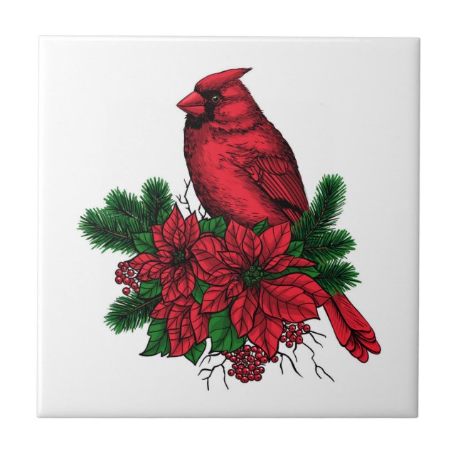 Carreau Oiseau cardinal, illustration de Noël (Devant)