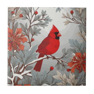 Carreau Oiseau cardinal rouge hivernal