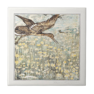 Carreau Oiseau courlis Art hollandais victorien