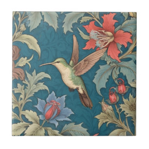 Carreau Oiseau de colibri vert style William Morris gauche