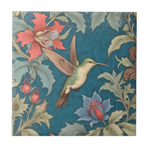 Carreau Oiseau de colibri vert William Morris style droit