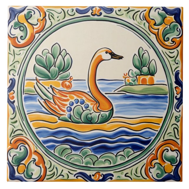 Carreau Oiseau d'Oie Méditerranée Jaune & Bleu Folk Nature (Devant)