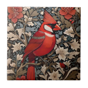 Carreau Oiseau du Cardinal du Nord William Morris Inspiré