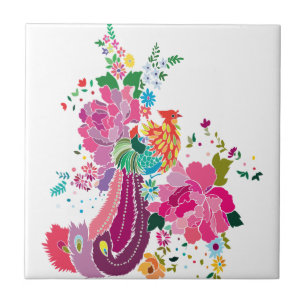 Carreau oiseau et fleurs