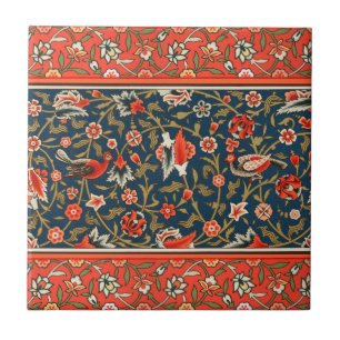 Carreau Oiseau et fleurs Perse Motif bleu rouge